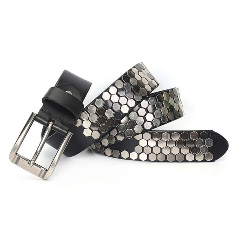 Unisex Hexagonaler Nietenbesetzter Ledergürtel