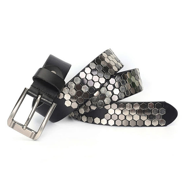Unisex Hexagonaler Nietenbesetzter Ledergürtel