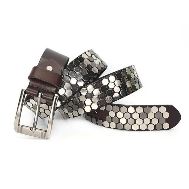 Unisex Hexagonaler Nietenbesetzter Ledergürtel