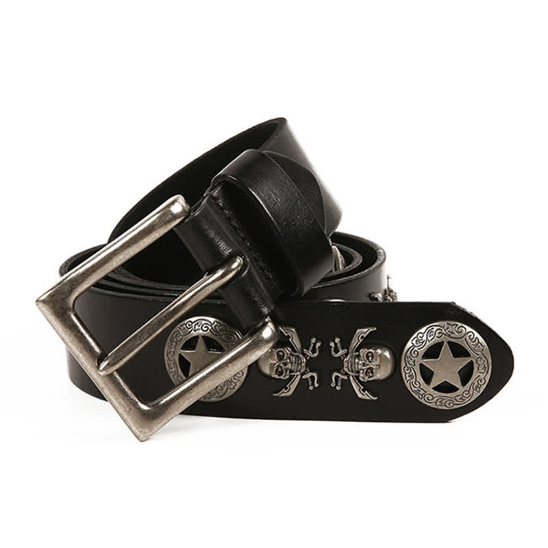 Unisex Punk-Stil Schädel Stern Nieten Ledergürtel
