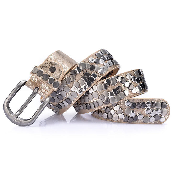 Damenstilvolles Lederarmband mit Metallplättchennieten