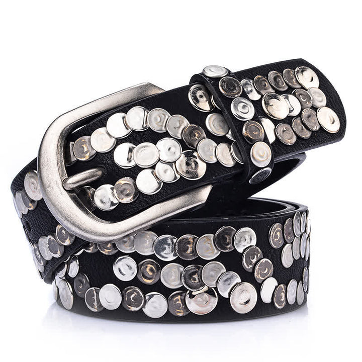 Damenstilvolles Lederarmband mit Metallplättchennieten