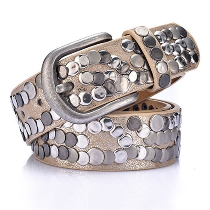 Damenstilvolles Lederarmband mit Metallplättchennieten