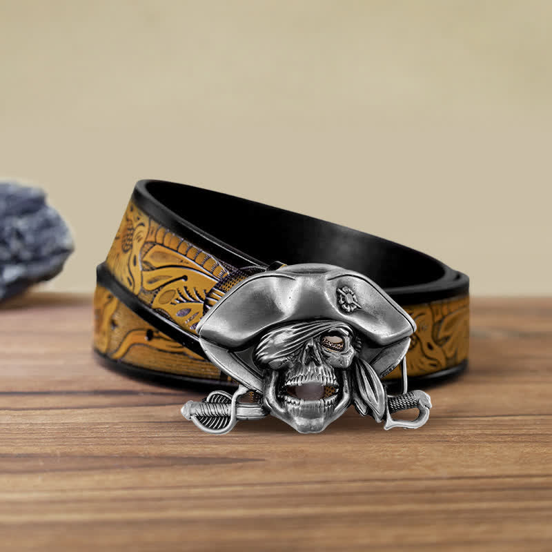 Herren-DIY-Punk-Stil Schädel-Piratenschnalle Ledergürtel