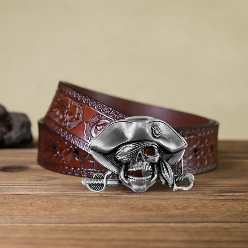 Herren-DIY-Punk-Stil Schädel-Piratenschnalle Ledergürtel