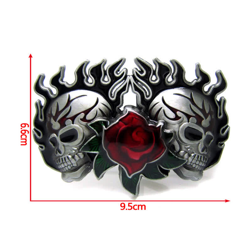 Herren DIY Doppelschädel und Rosen Schnallen Leder Gürtel