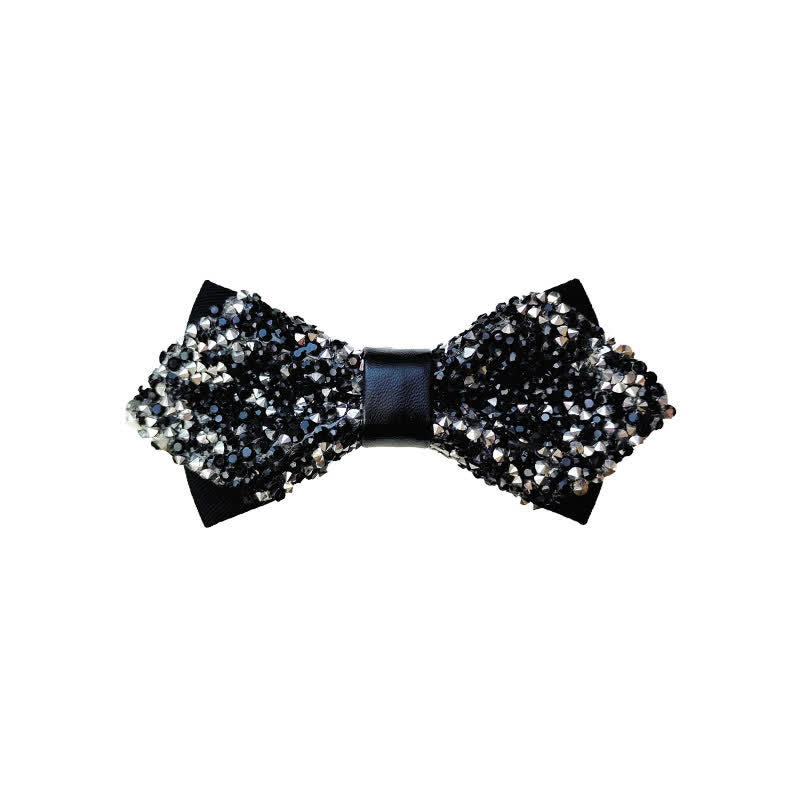 Herren Glitter Strass Doppelschichtige Spitzfliege - Schwarz & Silber - image 8