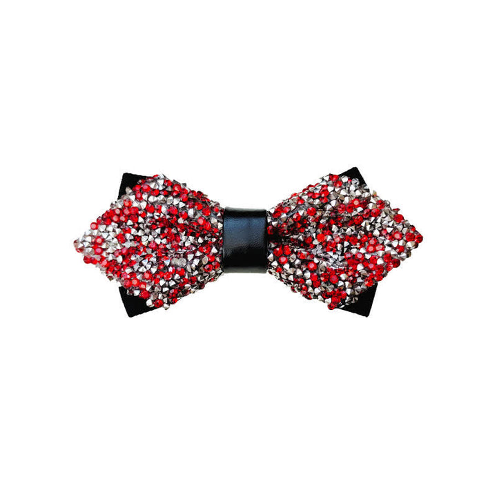 Herren Glitter Strass Doppelschichtige Spitzfliege - Rot & Silber - image 10