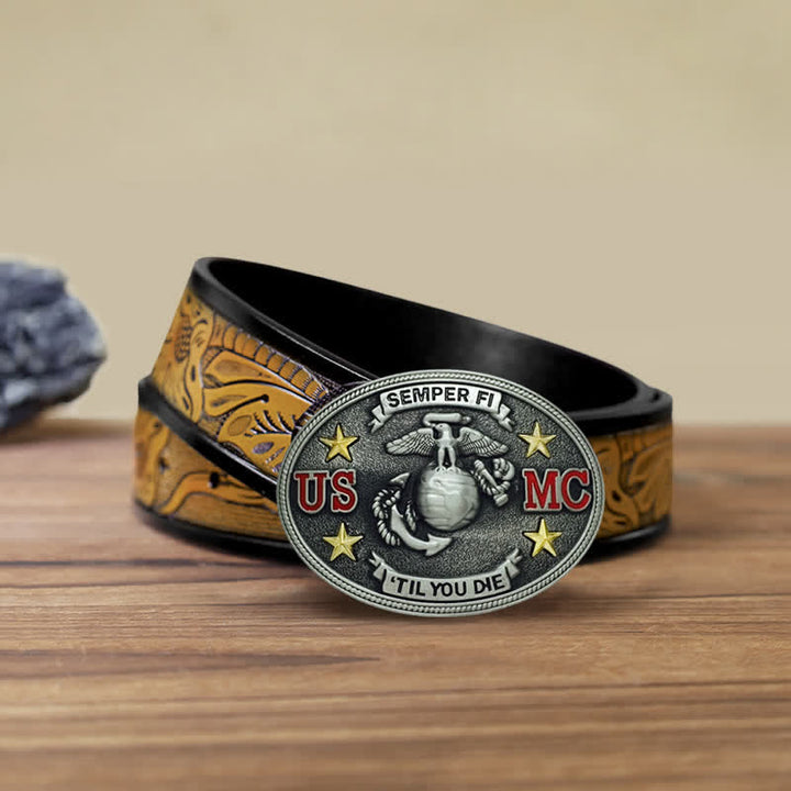 Herren DIY US Marine Corps Schnallengürtel aus Leder