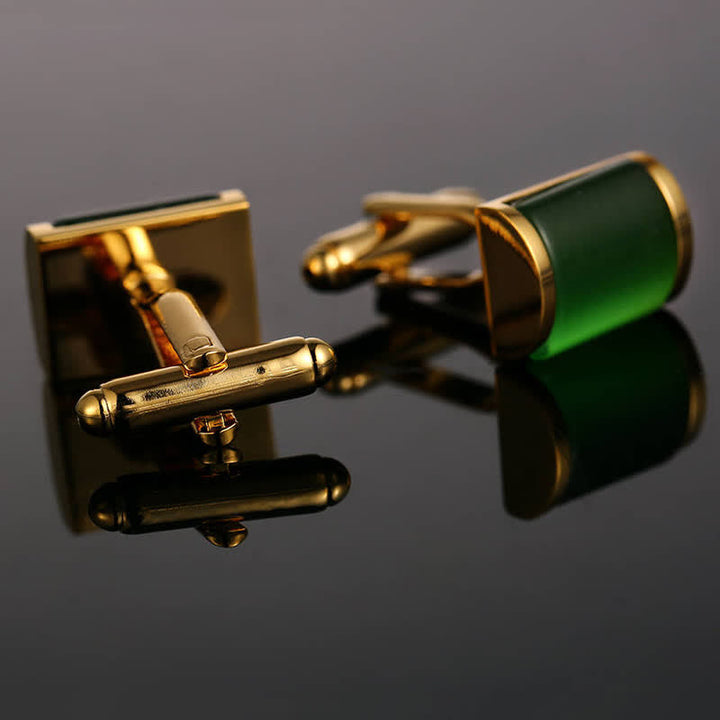Romantische Herren-Manschettenknöpfe mit Smaragd und Opal in Gold - image 1
