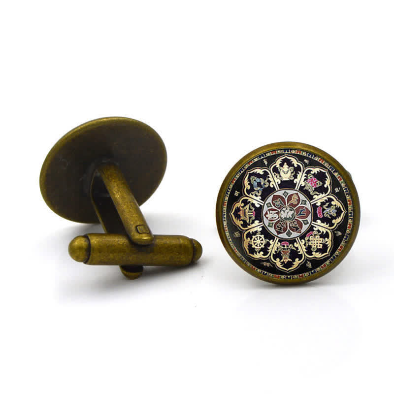 Männer's Schwarze Mandala Blume Glas Kuppel Manschettenknöpfe - Antik Bronze - image 5