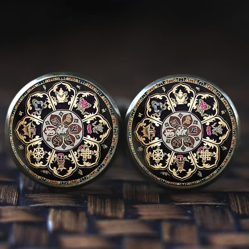 Männer's Schwarze Mandala Blume Glas Kuppel Manschettenknöpfe - image 0