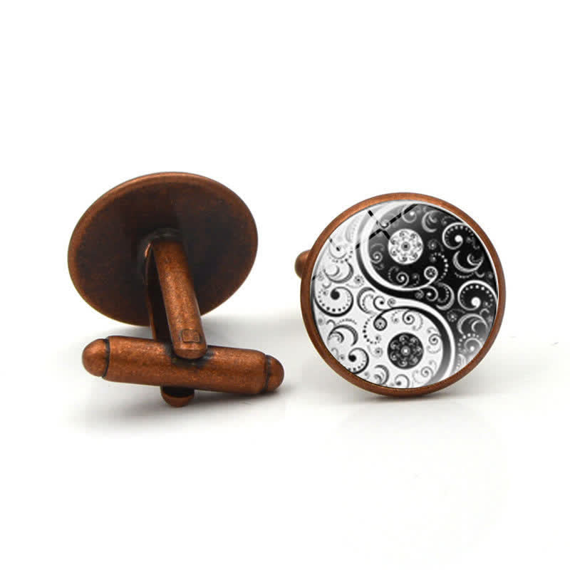 Schwarz-Weiße Yin-Yang-Glaskuppel-Manschettenknöpfe für Männer - Antikes Rotes Kupfer - image 9