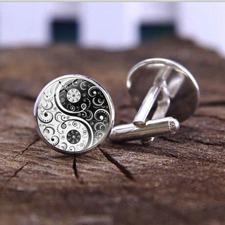 Schwarz-Weiße Yin-Yang-Glaskuppel-Manschettenknöpfe für Männer - Silber - image 1