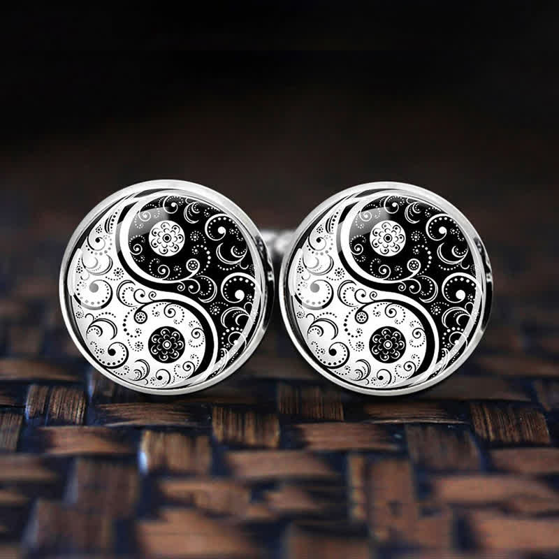 Schwarz-Weiße Yin-Yang-Glaskuppel-Manschettenknöpfe für Männer - image 0