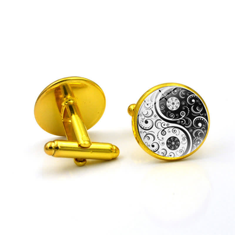 Schwarz-Weiße Yin-Yang-Glaskuppel-Manschettenknöpfe für Männer - Gold - image 5