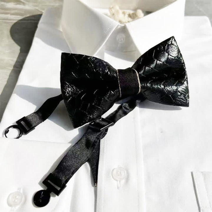 Herren-Fliege aus schwarzem Leder mit Webmusterdesign