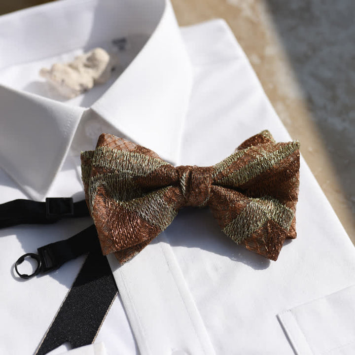 Herren Vintage Braun &amp; Gold Leinen gestreifte Fliege