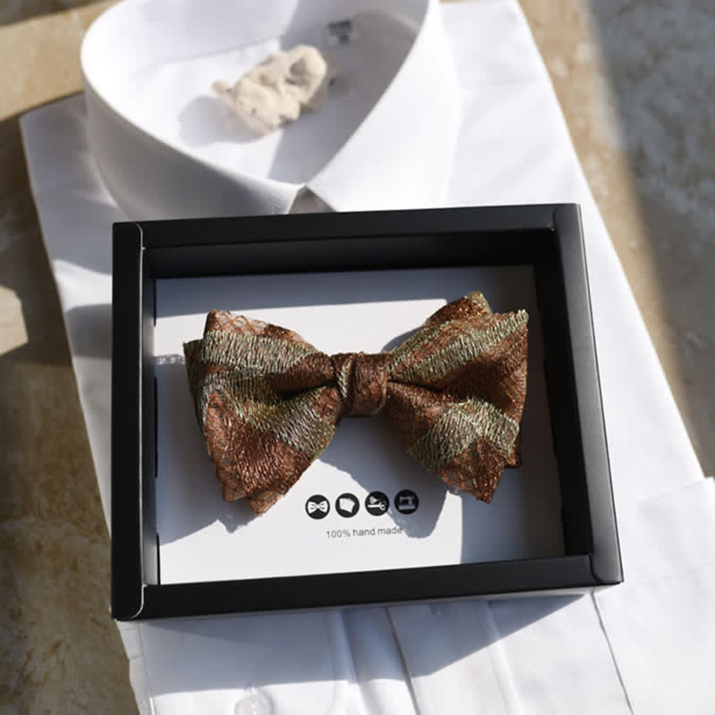 Herren Vintage Braun &amp; Gold Leinen gestreifte Fliege