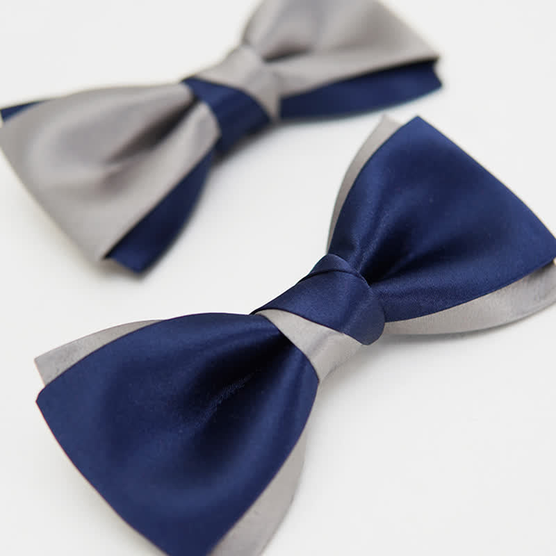 Doppellagige Herrenfliege in edlem Marineblau &amp; Silber