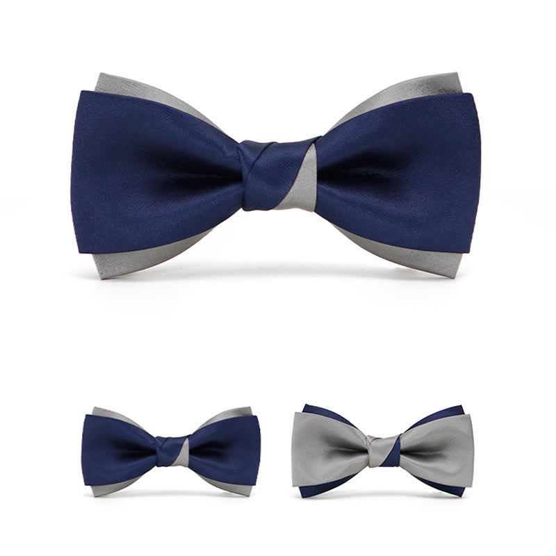 Doppellagige Herrenfliege in edlem Marineblau &amp; Silber