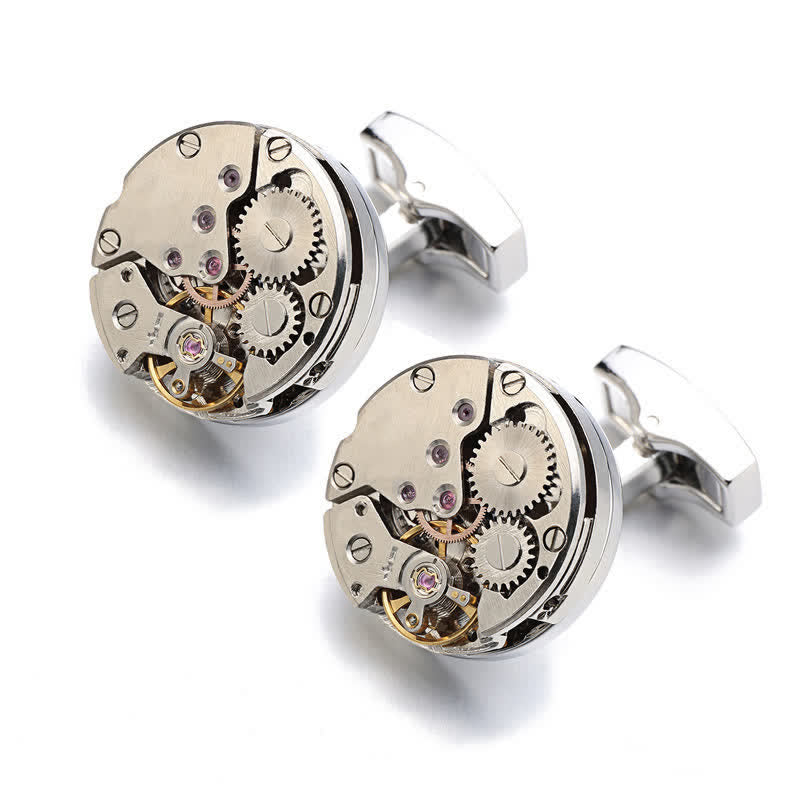 Coole Steampunk-Manschettenknöpfe mit Uhrwerk für Herren - Silber - image 0
