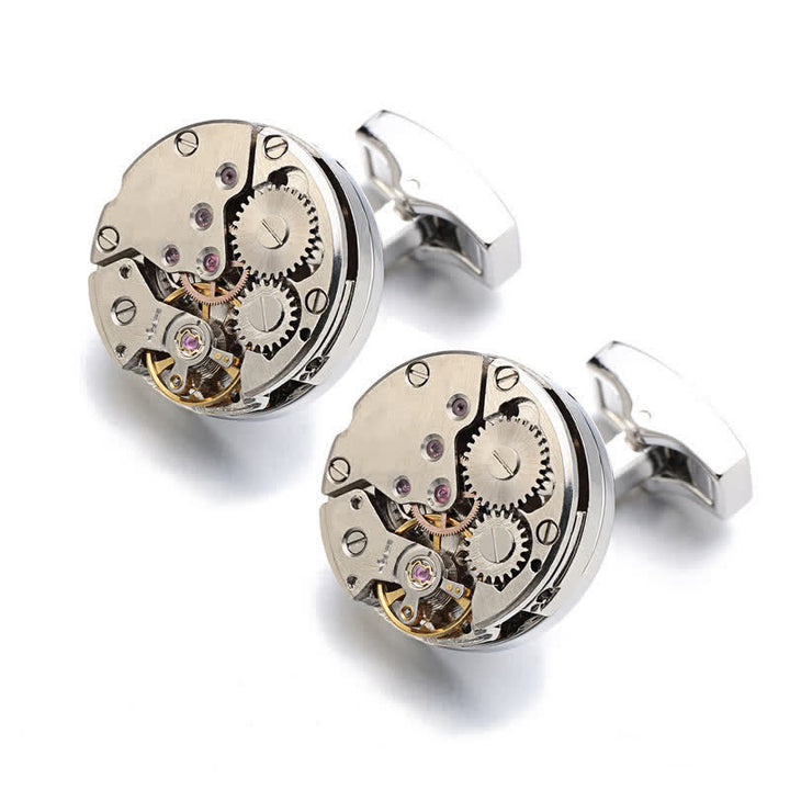 Coole Steampunk-Manschettenknöpfe mit Uhrwerk für Herren - Silber - image 0
