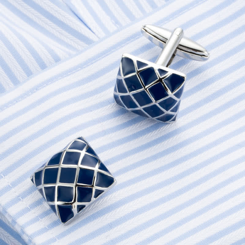 Herren Manschettenknöpfe Blau Wave Check Square - image 1