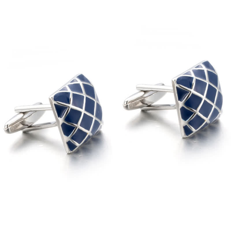 Herren Manschettenknöpfe Blau Wave Check Square - image 5