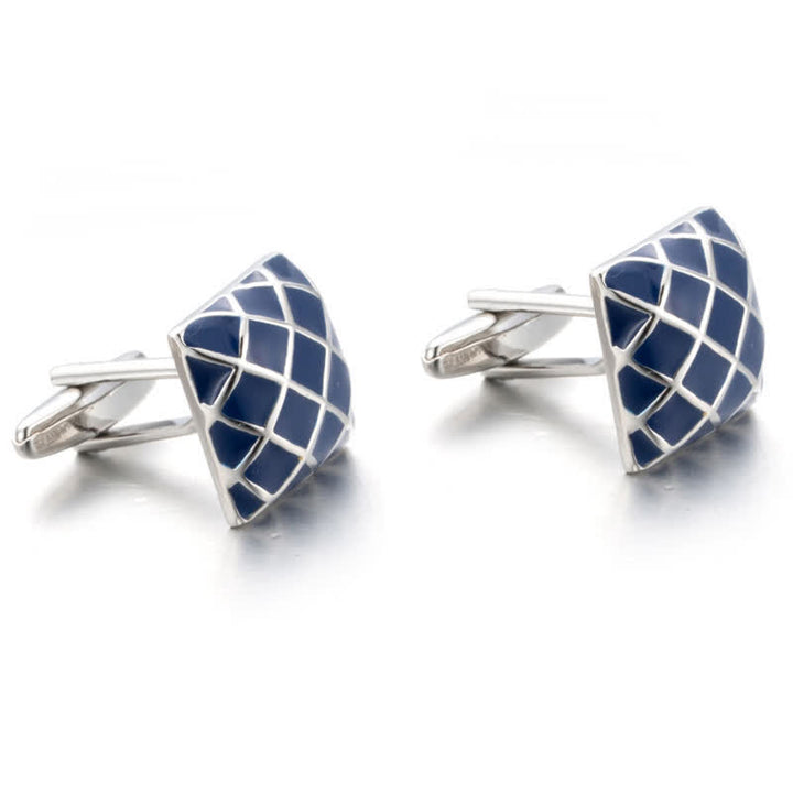 Herren Manschettenknöpfe Blau Wave Check Square - image 5