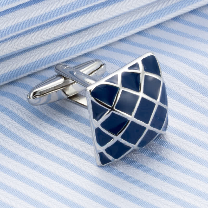 Herren Manschettenknöpfe Blau Wave Check Square - image 4