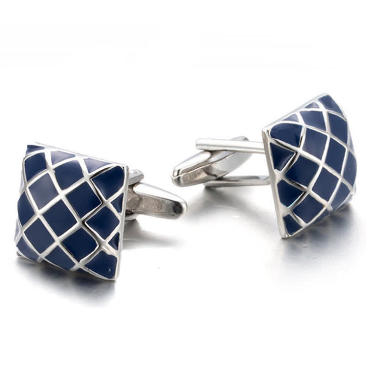 Herren Manschettenknöpfe Blau Wave Check Square - Blau - image 0