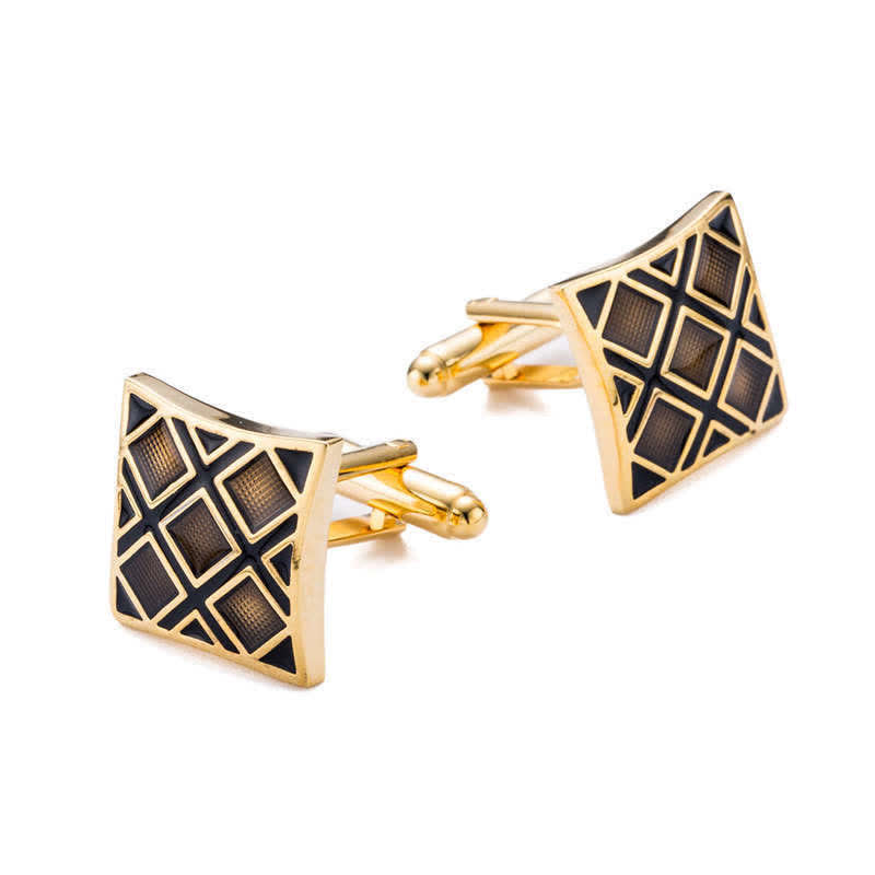 Manschettenknöpfe für Herren in Gold & Schwarz mit diagonalen Rechteck - Gold & Schwarz - image 0
