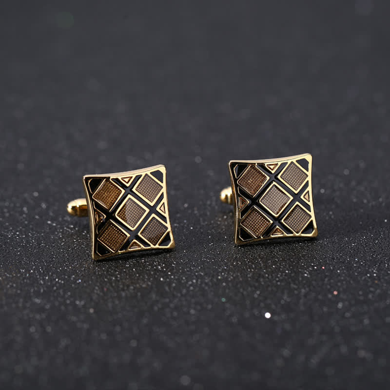 Manschettenknöpfe für Herren in Gold & Schwarz mit diagonalen Rechteck - image 3