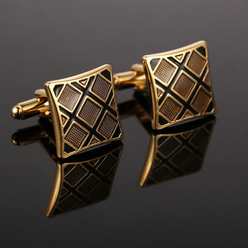 Manschettenknöpfe für Herren in Gold & Schwarz mit diagonalen Rechteck - image 4