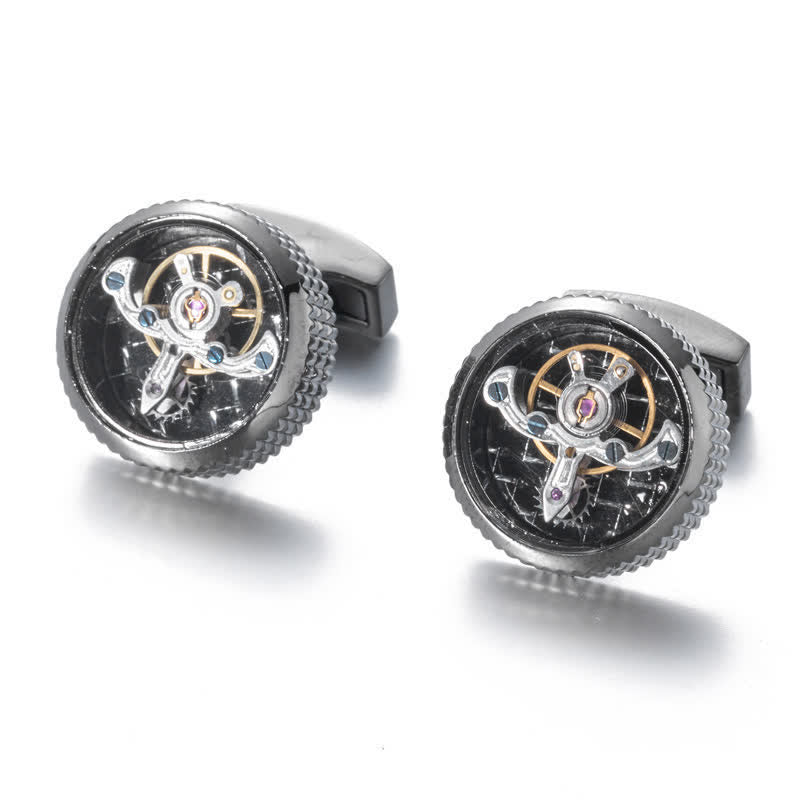 Herren Tourbillon Mechanische Uhr Manschettenknöpfe - Silber - image 1