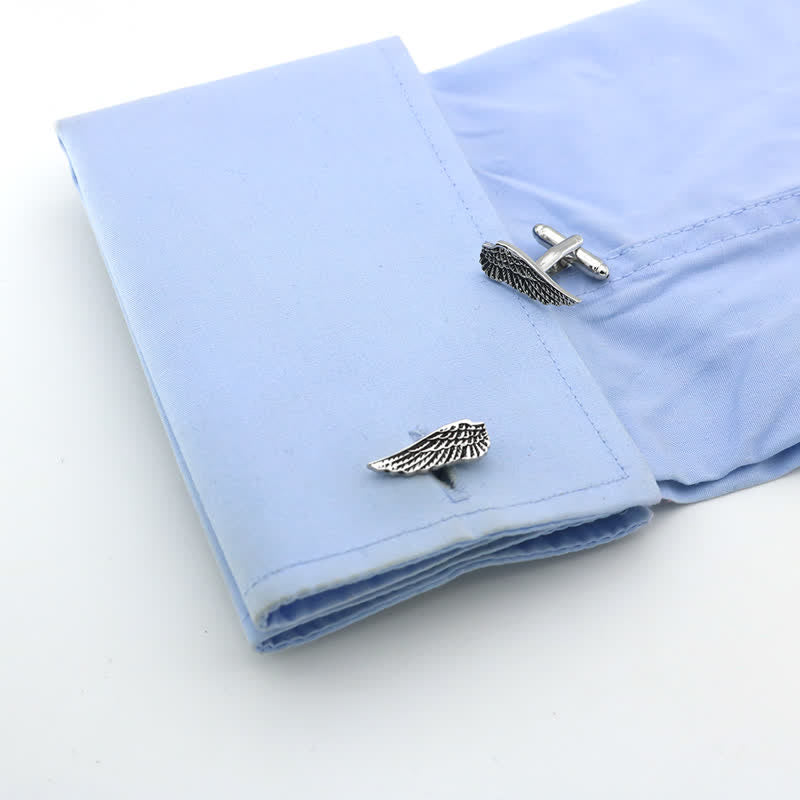 Schwarz-Silberne Manschettenknöpfe mit Engelsflügeln für Herren - image 2