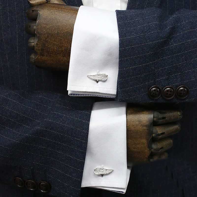 Schwarz-Silberne Manschettenknöpfe mit Engelsflügeln für Herren - image 3