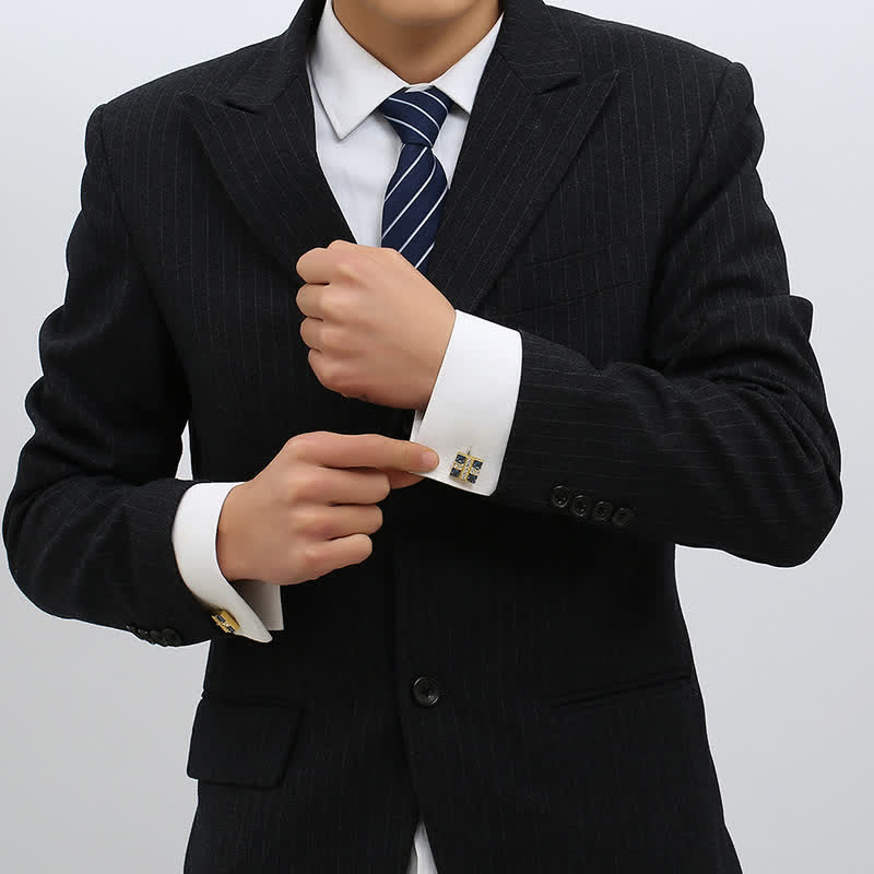 Herrengoldmanschettenknöpfe mit blauen Kristallsteinen - image 1