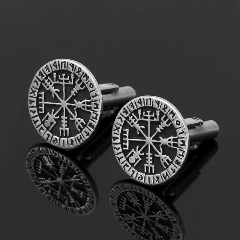 Manschettenknöpfe mit Wikingerkompass-Rune Vegvisir für Herren - Silber - image 0
