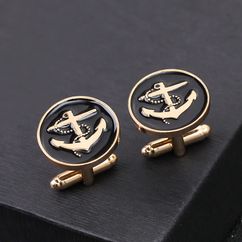 Herren-Nautische-Anker-Manschettenknöpfe - Schwarz & Gold - image 0
