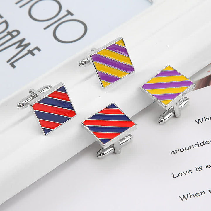 Klassische zweifarbige quadratische gestreifte Manschettenknöpfe für Herren - image 6
