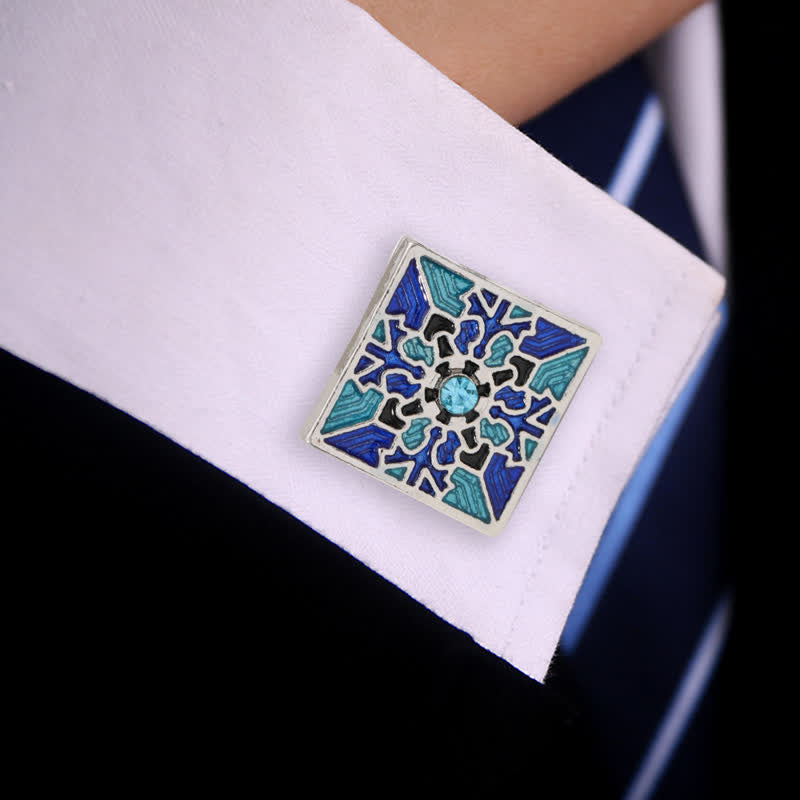 Klassische blaue Emaille-Manschettenknöpfe für Herren mit Schneeflockenmuster - image 1