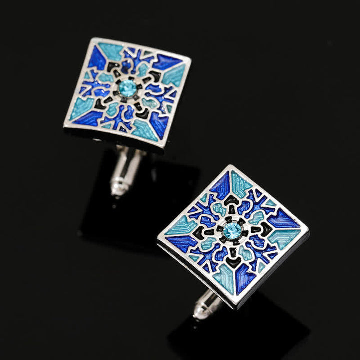 Klassische blaue Emaille-Manschettenknöpfe für Herren mit Schneeflockenmuster - image 6
