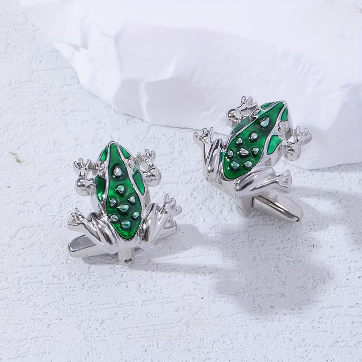 Grüne Manschettenknöpfe mit Baumfrosch für Männer aus Emaille - image 2