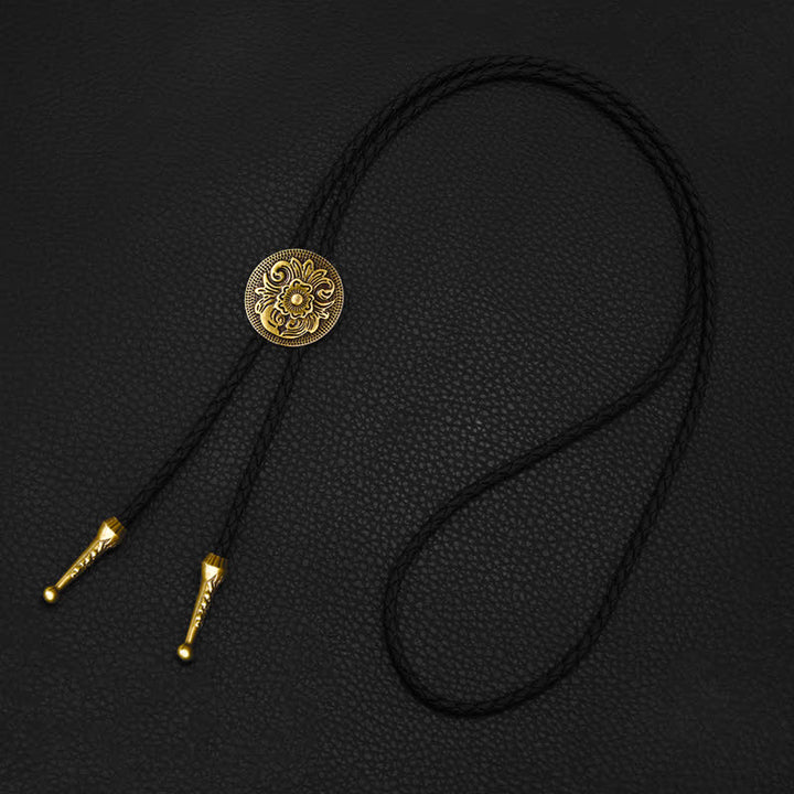 Klassische trendige runde geschnitzte Blume Bolo Tie - image 3