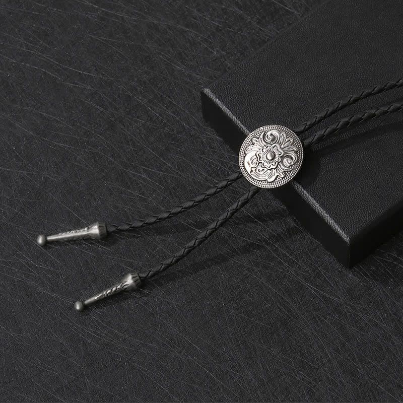 Klassische trendige runde geschnitzte Blume Bolo Tie - Antiksilber - image 5