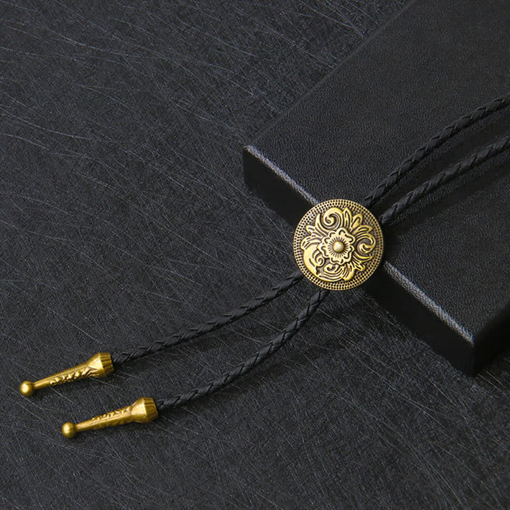 Klassische trendige runde geschnitzte Blume Bolo Tie - Antikbraun - image 1
