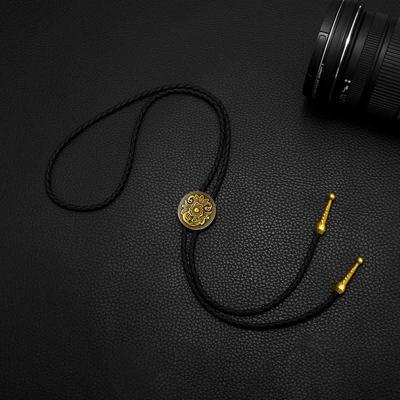 Klassische trendige runde geschnitzte Blume Bolo Tie - image 2