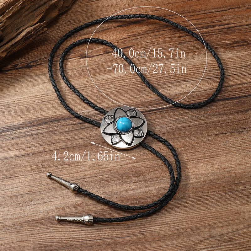 Oval geschnitzte Blütenblatt Schwarzer Türkis Stein Bolo-Tie